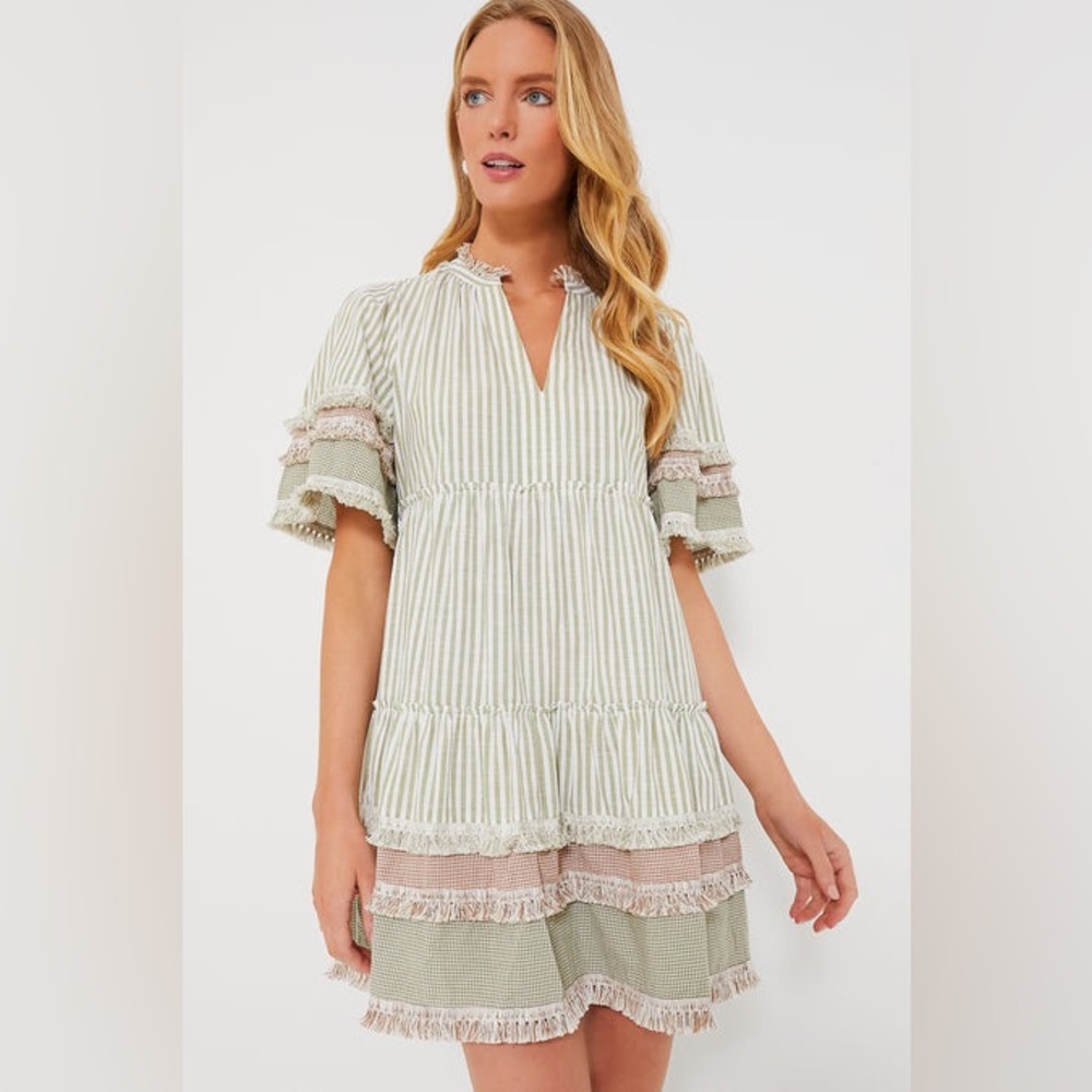 Tuckernuck Cotswald Stripe Crawford Dress in Green Gingham XXS - Picture 3 of 12